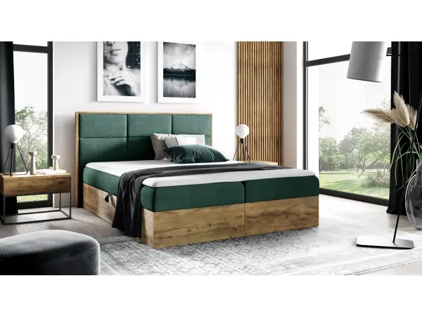 PRATO K11 dwuosobowe łóżko kontynentalne 140x200 z pojemnikiem, drewniana skrzynia